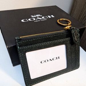 Coach amazon green Mini Skinny ID Case, keychain, wallet, with Coach box NWOT